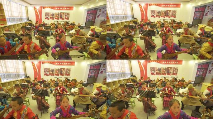藏族学生学唱歌小学生民族文化艺术课 藏族