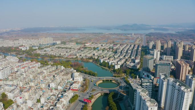 池州市城区秋浦河航拍