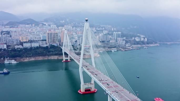 湖北恩施巴东县长江大桥巫峡航拍