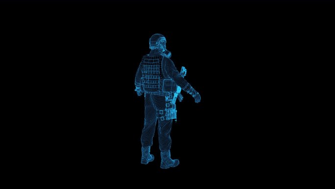全息科技蓝色线框野战兵动画带通道