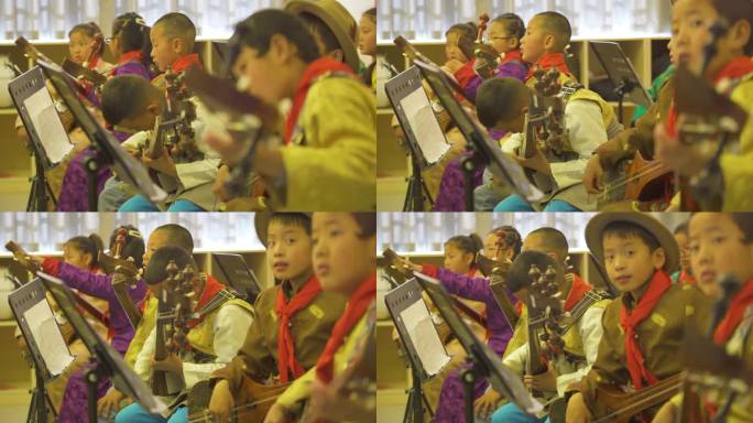 藏族学生学聂拉木 少数民族音乐课音乐器具