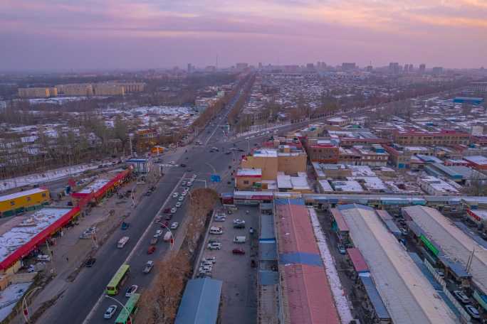 大利市场 岔路口 移动航拍 延时