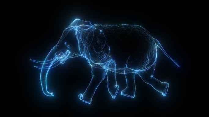 发光全息大象奔跑动画通道素材