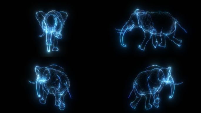 发光全息大象奔跑动画通道素材