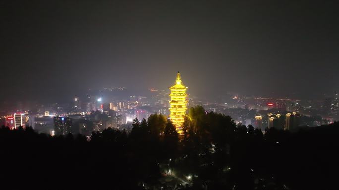 贵阳遵义凤凰山夜景航拍