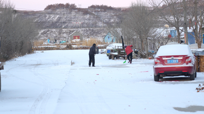 冬天雪天，中国北方农村