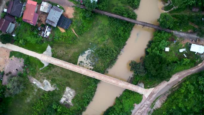 老挝空镜 乡村田野村庄 航拍