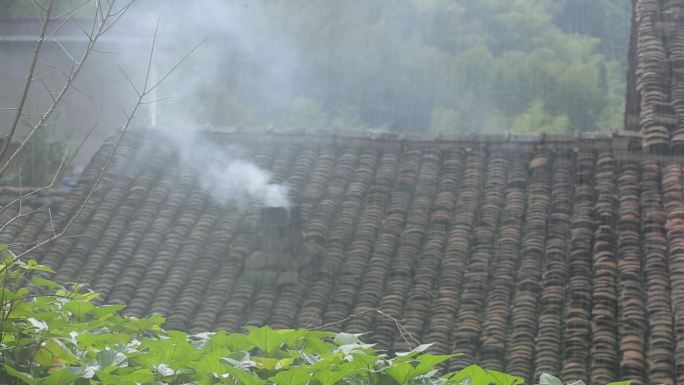 唯美炊烟山村人家炊烟徽州黄山炊烟