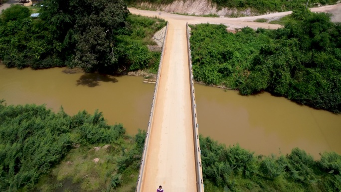 湄公河 沿岸稻田 老挝跨江大桥 航拍