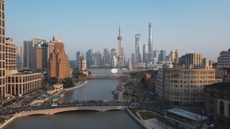 上海外滩东方明珠延时摄影航拍4K高清城市