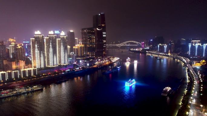 城市空镜 过江大桥 灯火辉煌 夜景航拍