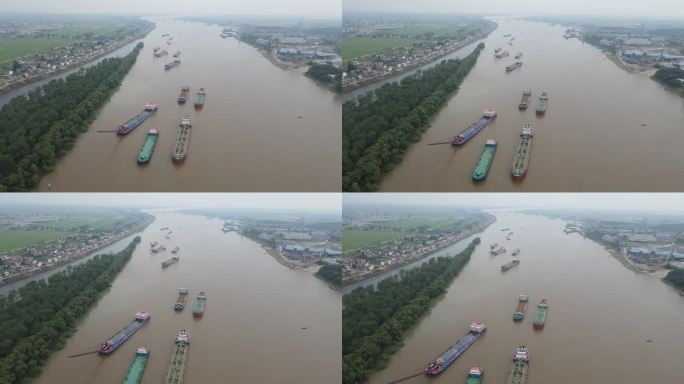 湖南湘江货运轮船码头航拍 (2)