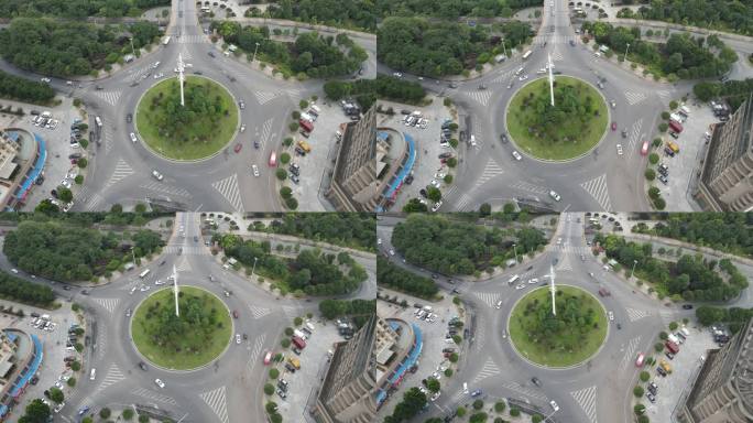 航拍城市圆形交通转盘湖南湘阴 (3)