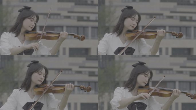【4K灰度】女生拉小提琴美女演奏小提琴