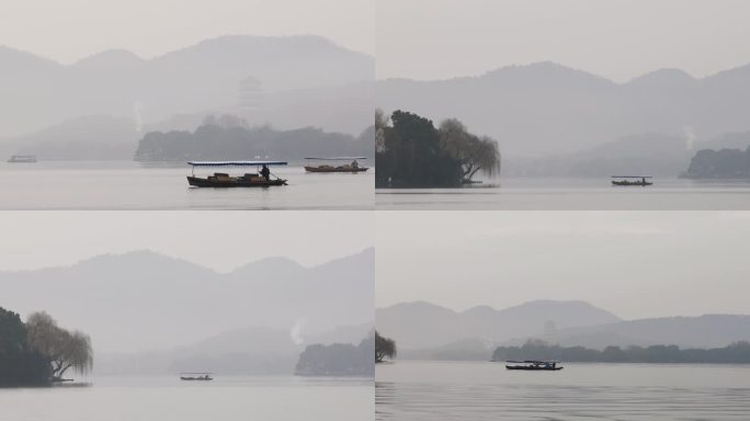 杭州市西湖清晨晨雾风光