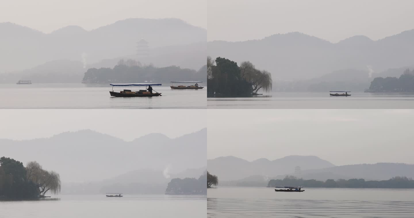 杭州市西湖清晨晨雾风光