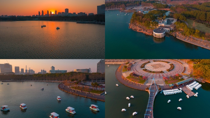 上海世纪公园泛舟夕阳下温暖美景