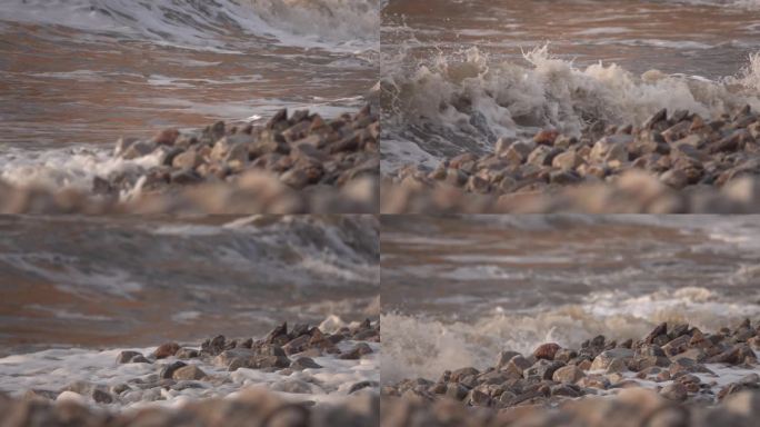 海浪拍打岸边慢镜头浪花大海海水