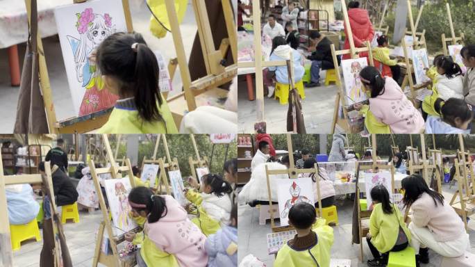 儿童户外画画 研学培训班 老师教孩子画画
