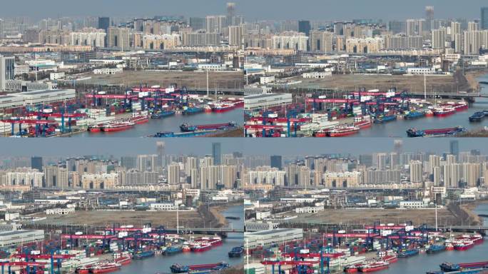 运河之都江苏淮安的集装箱码头与城市