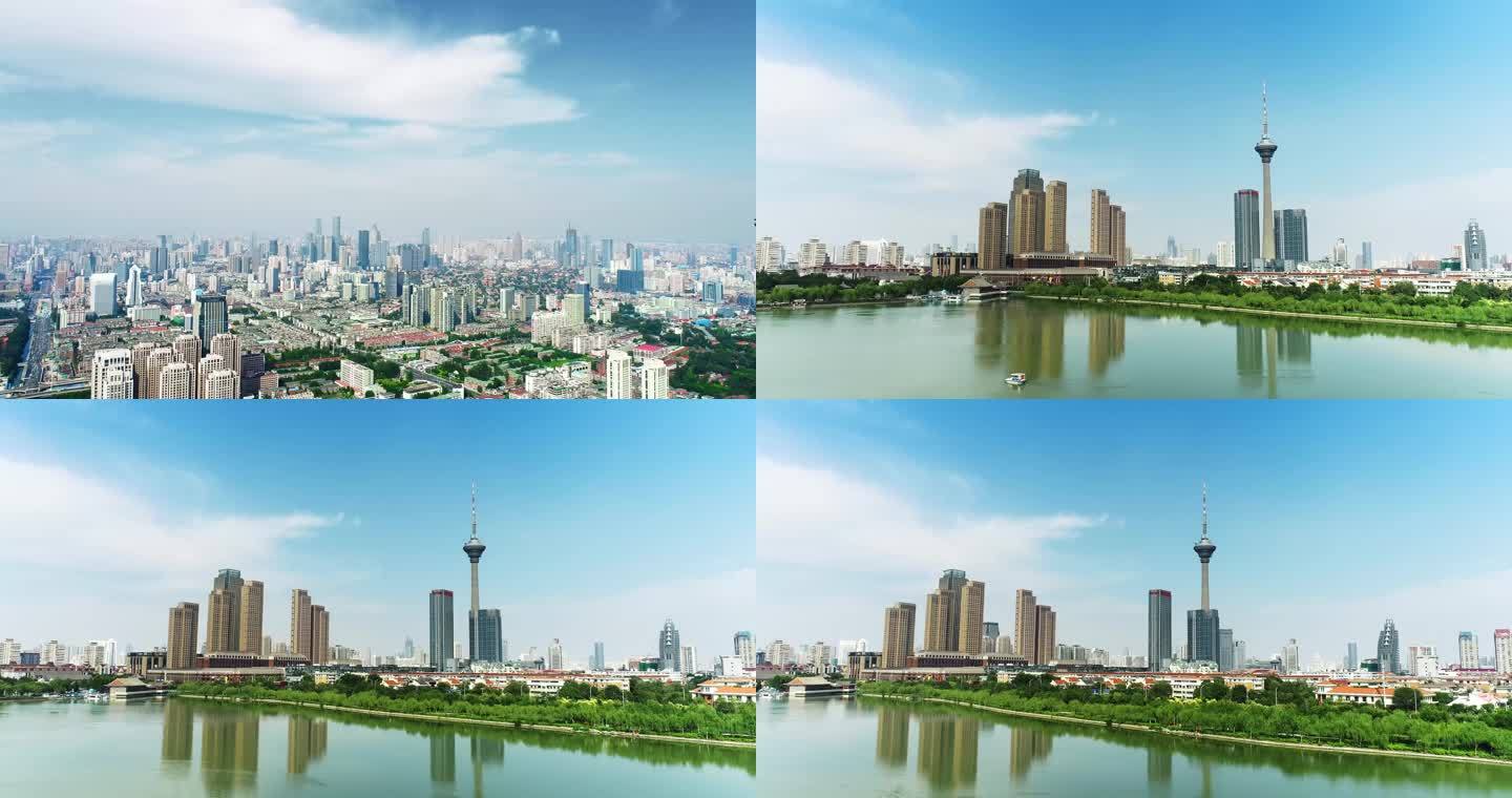 天津城市大景，天塔前景镜头