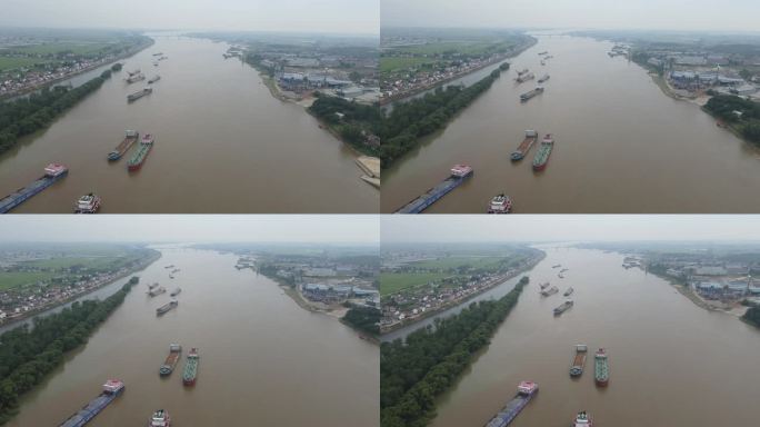湖南湘江货运轮船码头航拍 (5)