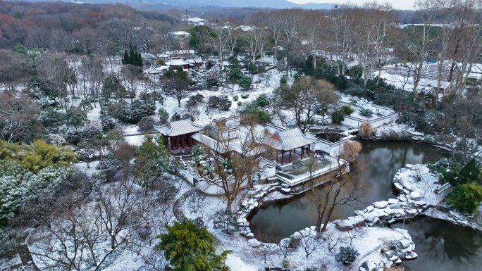 南京明孝陵景区雪景航拍