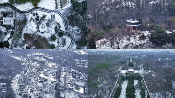 南京明孝陵景区雪景航拍