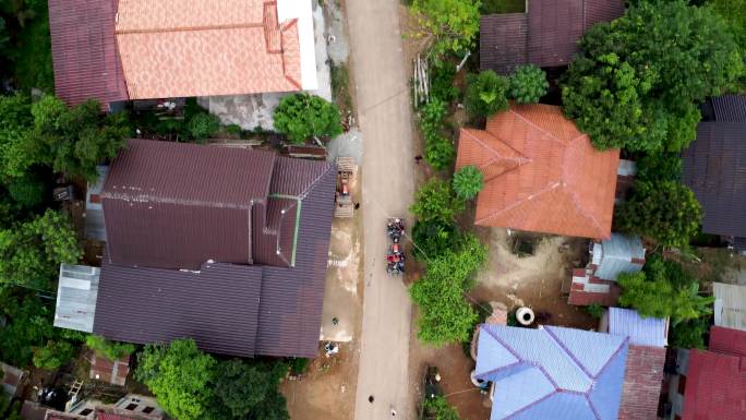 老挝空镜 乡村田野村庄 村民生活 航拍