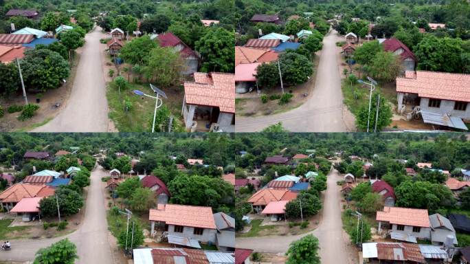 老挝空镜 乡村田野村庄 航拍