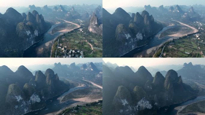 航拍桂林阳朔漓江风光