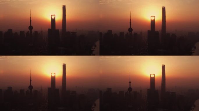 日出 上海 航拍 外滩 建筑
