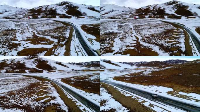 藏区雪山山路旅行航拍