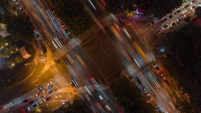 十字路口高峰期车流夜景航拍延时