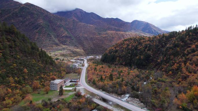 川西康定山川金黄色的秋天航拍