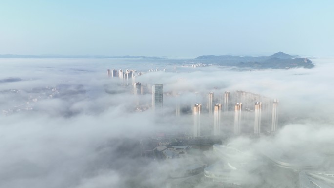 城市平流雾航拍延时