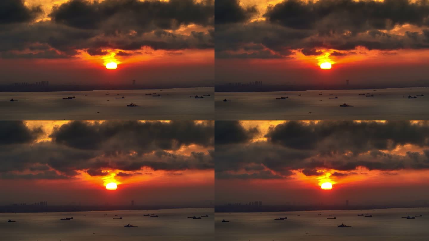 海边夕阳日落航拍8k