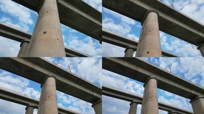 高铁桥梁空镜蓝天白云