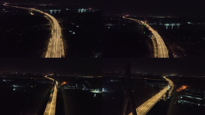 4K原素材-航拍上海黄浦江闵浦三桥