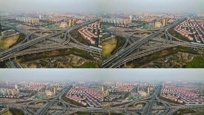5K航拍上海中环线南北高架立交桥延时
