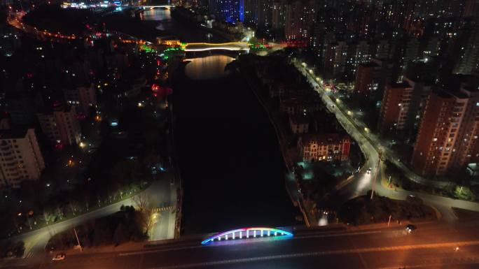 临沂柳青河夜景航拍 河流北城