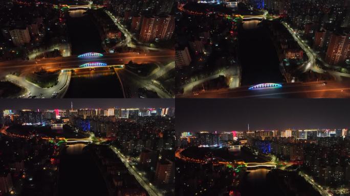 临沂柳青河夜景航拍 河流北城