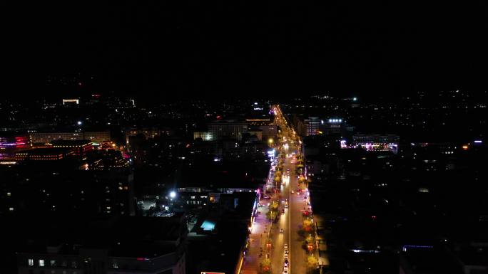 路灯夜景灯光效果 夜晚车流航拍 拉萨市