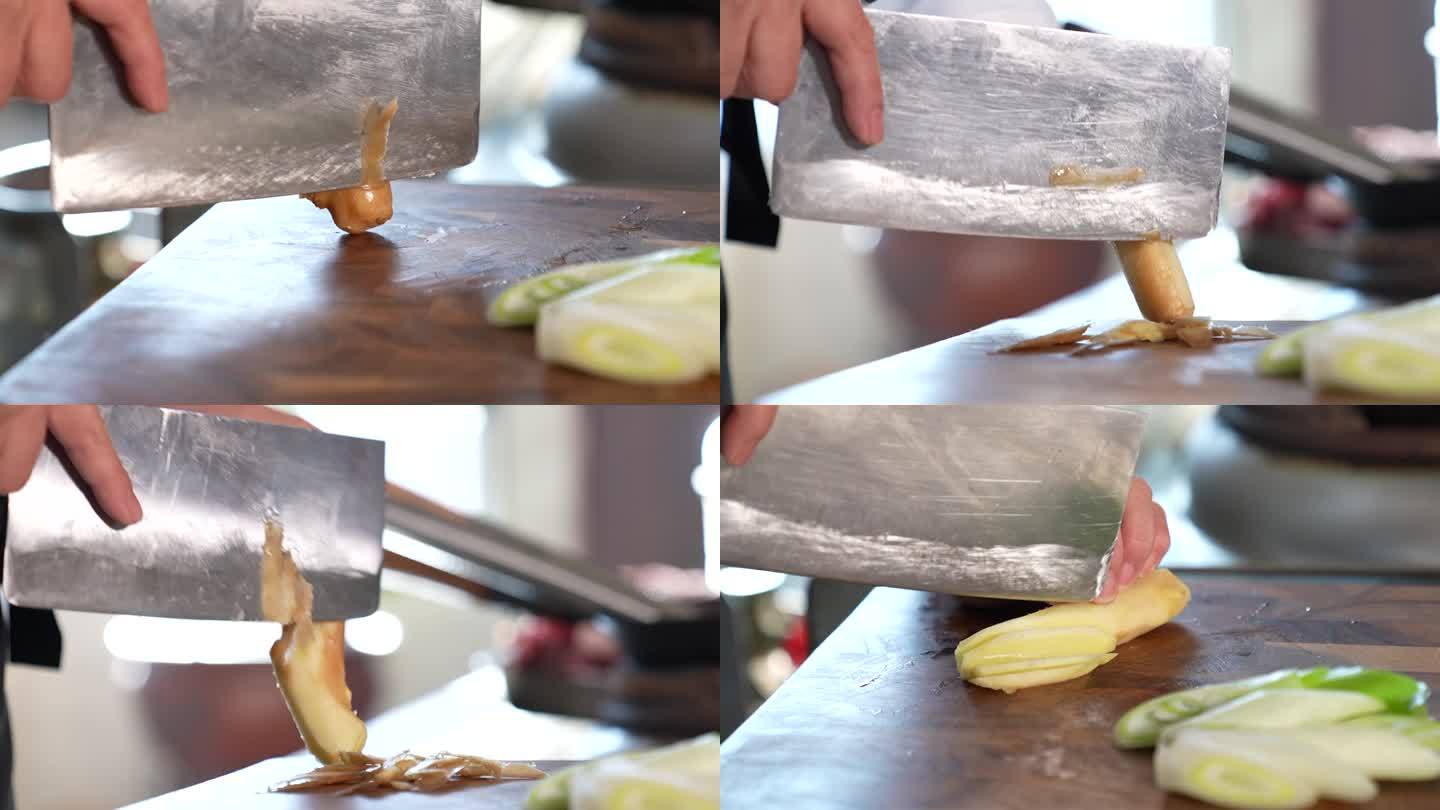 葱姜蒜调料切块 近摄升格葱姜蒜食材调料