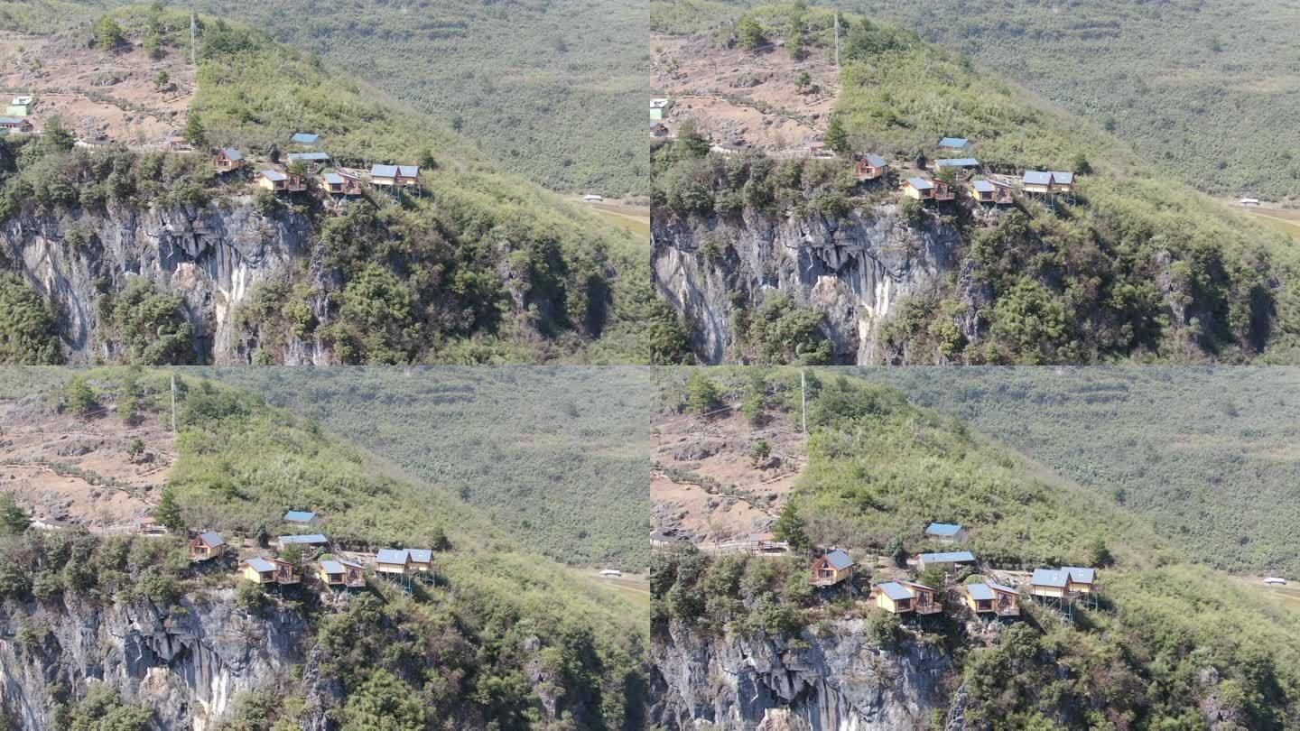 旅游景区湖南怀化大峡谷悬崖上网红小木屋