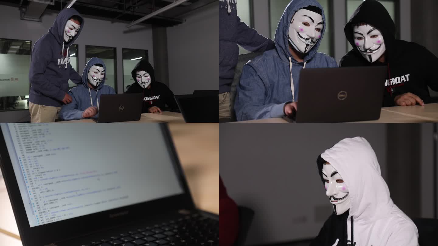 黑客写代码敲键盘讨论V字仇杀队面具骇客