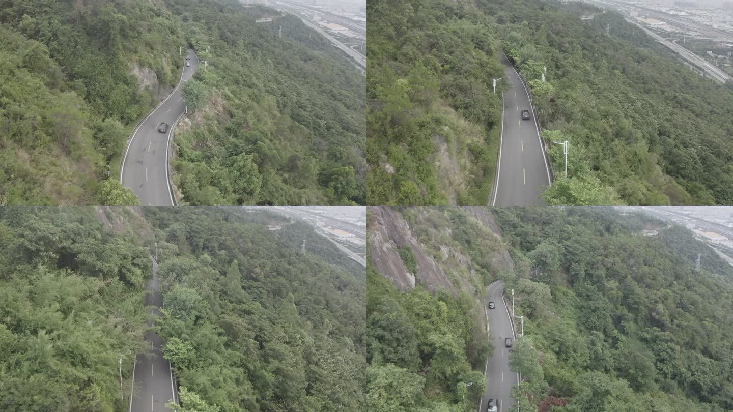 盘山公路 桑坦纳 黑色 复古车 黑色航拍