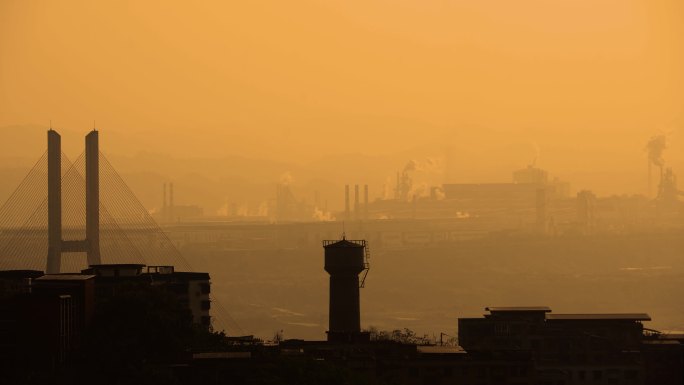 4k工厂工业 烟囱空气污染炼钢厂