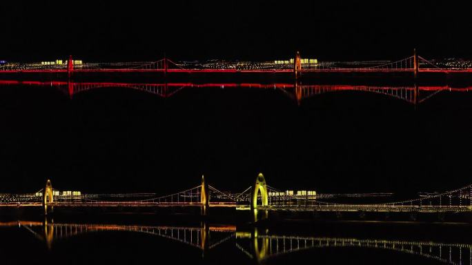 拉萨河边夜景 拉萨柳梧新区 大桥灯光秀