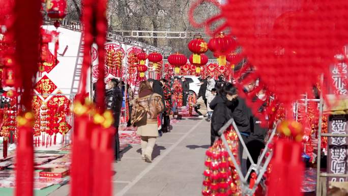 红灯笼福字过年买年货